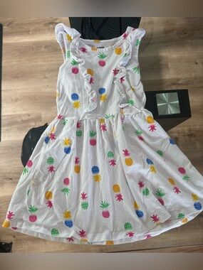 🍍PEKKLE Girls' White Pineapple Print Ruffle Dress - 7Y